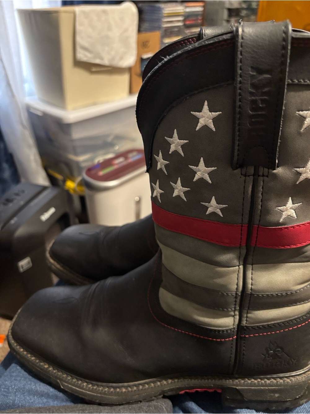 Rocky Men’s Black Gray and Red American Star Work Boots - Picture 5 of 5
